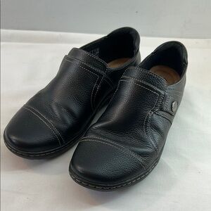 Clarks Black Leather Slip-On Loafers